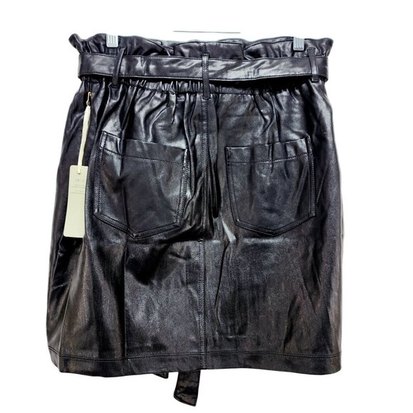 Black Faux Leather High-Waisted Belted Mini Skirt By Iris Size L - Picture 2 of 9